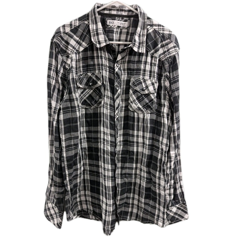 BKE Plaid Pearl Snap Shirt Western Tailored FIT Cowboy Country Rodeo Mens XL